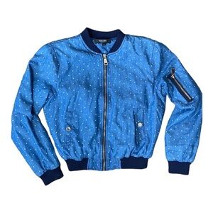 C’EST TOI Black Label Women’s Blue Crew Neck Full Zip Bomber Jacket Size Small